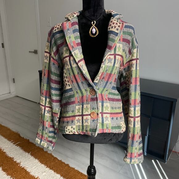 Vintage Blazer Medium New Identity Americana Stars Stripes Patriotic Tapestry - Picture 1 of 11